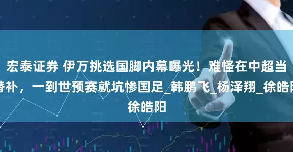 宏泰证券 伊万挑选国脚内幕曝光！难怪在中超当替补，一到世预赛就坑惨国足_韩鹏飞_杨泽翔_徐皓阳