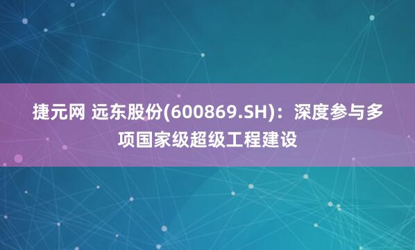 捷元网 远东股份(600869.SH)：深度参与多项国家级超级工程建设